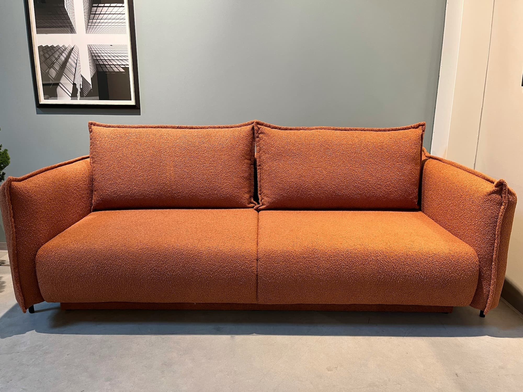 Canapé Extensible, 3 Places, Coffre de Rangement, Tapissé de Tissu, Coussins Inclus, Amalia, Brique, L232xH105xH90 cm