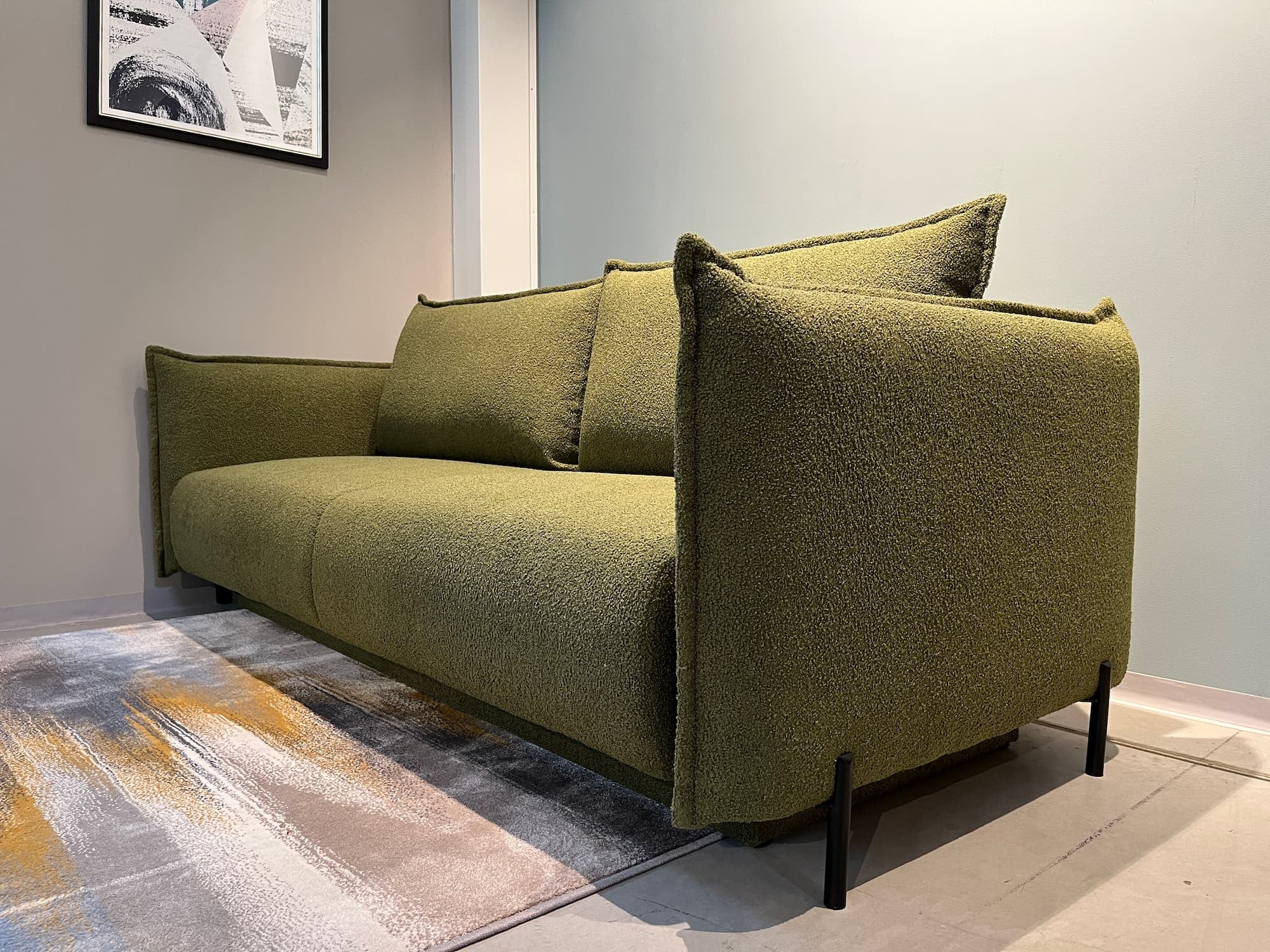 Canapé Extensible, 3 Places, Coffre de Rangement, Rembourré en Tissu, Oreillers Inclus, Amalia Vert Olive, L232xL105xH90 cm