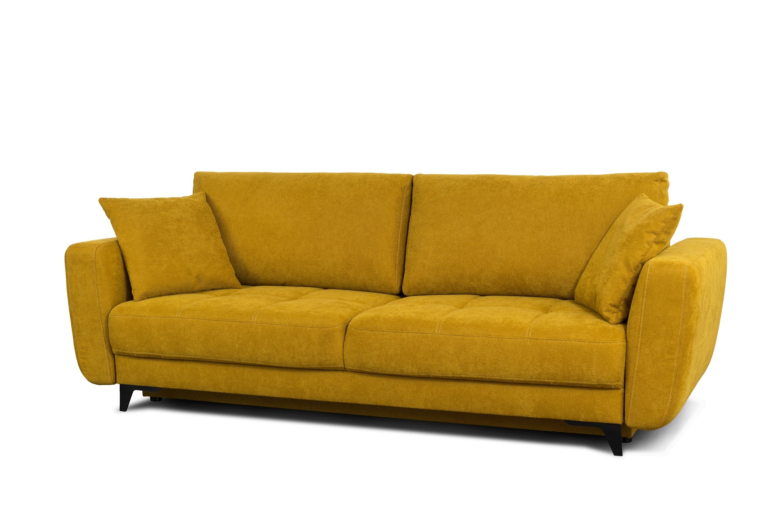 Canapé Extensible, 3 Places, Coffre de Rangement, Tapissé de Tissu, Coussins Inclus, Kary, Moutarde, L246xL111xH93 cm