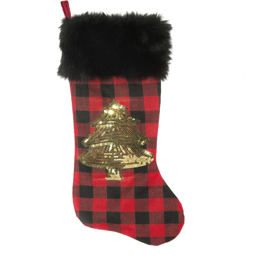 Chaussons décoratifs pour Noël, Abbie Rouge / Noir / Or, H50 cm