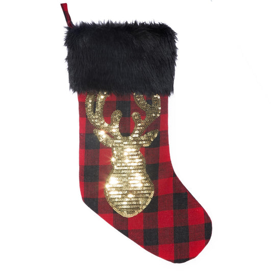 Chaussons décoratifs pour Noël, Moris, Rouge / Noir / Or, H50 cm