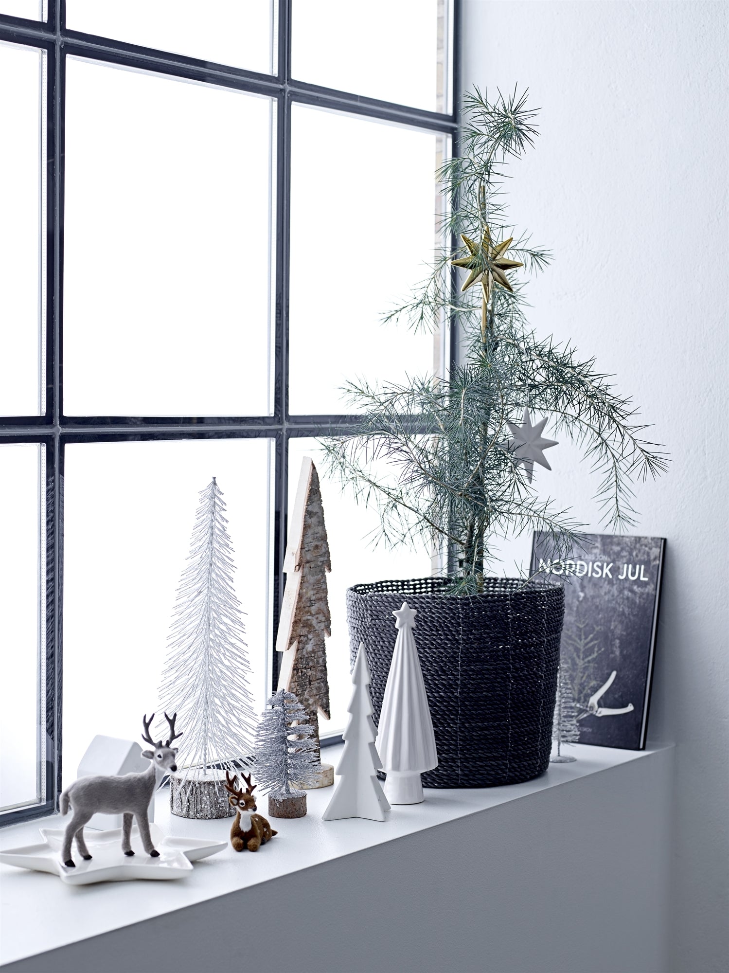 Décoration, Arbre Pailleté, Blanc, Ø6xH15 cm