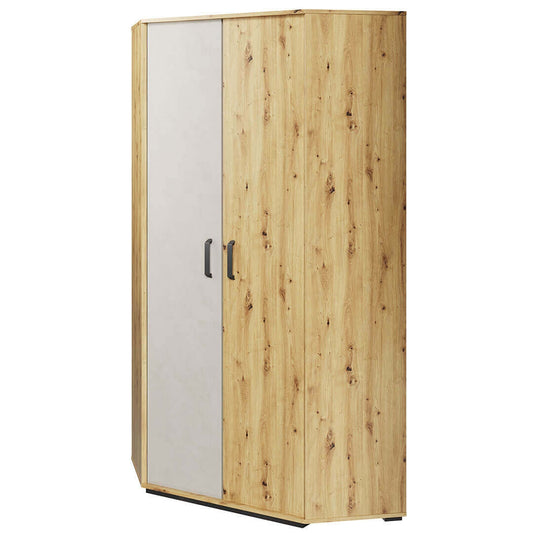 Armoire d'angle en bois avec 2 portes, pour enfants et jeunes, Qubic 01, Chêne Artisan / Gris, L95xW95xH195 cm