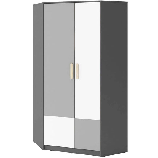 Armoire d'angle en bois avec 2 portes, pour enfants et jeunes, Pok 01 Gris / Blanc / Graphite, L95xW95xH193 cm