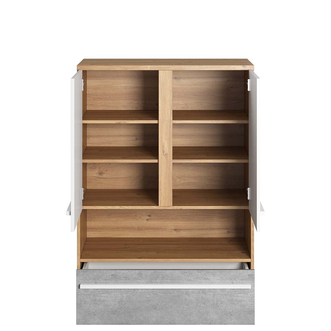 Petite armoire en bois, avec 2 portes et 1 tiroir pour enfants et jeunes, Plano 04, Chêne / Gris / Blanc, L90xW41xH131 cm