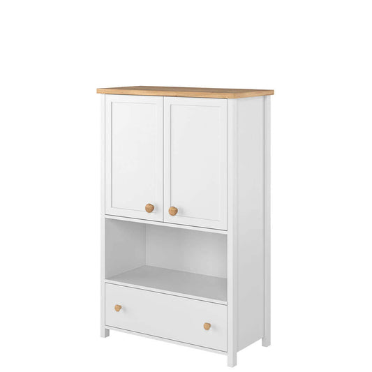 Petite armoire en bois, avec 2 portes et 1 tiroir pour enfants et jeunes, Story 11, Blanc / Chêne, L85xW42xH131 cm