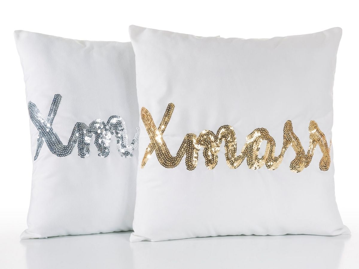 Lot de 2 taies d'oreiller décoratives pour Noël, Christ, Blanc/Or, 40 x 40 cm
