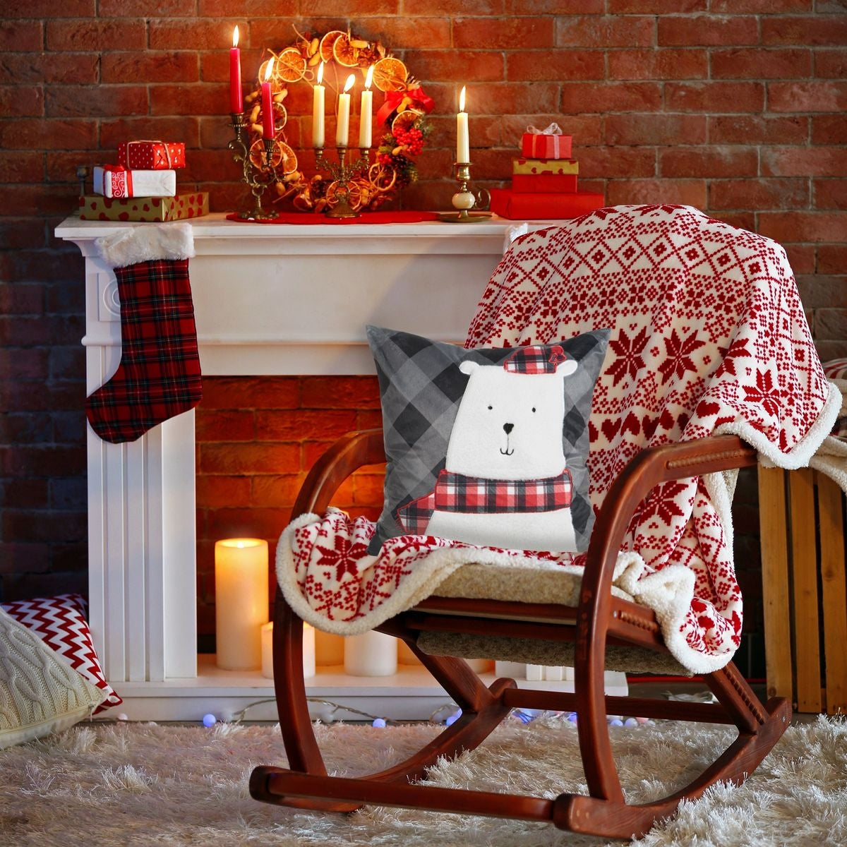 Taie d'oreiller décorative de Noël, Elison II, Velours Multicolore, 45 x 45 cm