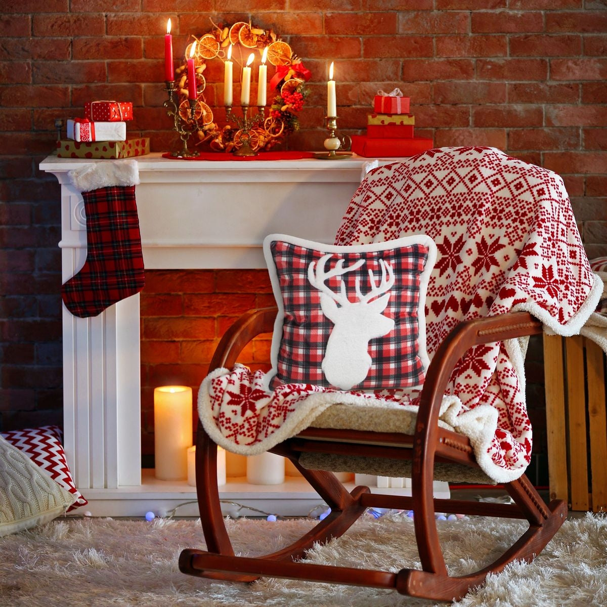 Lot de 2 taies d'oreiller décoratives pour Noël, Elison, Velours Multicolore, 45 x 45 cm