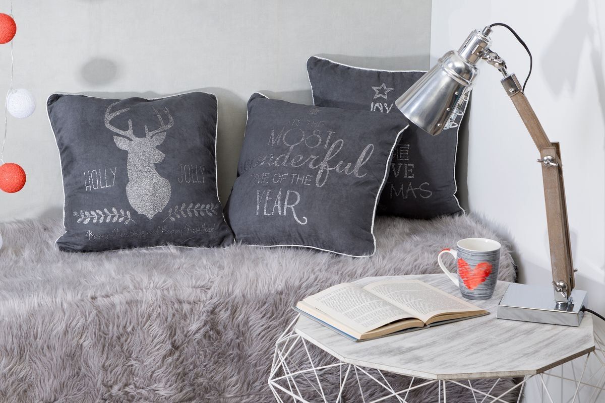 Taie d'oreiller décorative pour Noël, Felix, Velours Gris, 40 x 40 cm