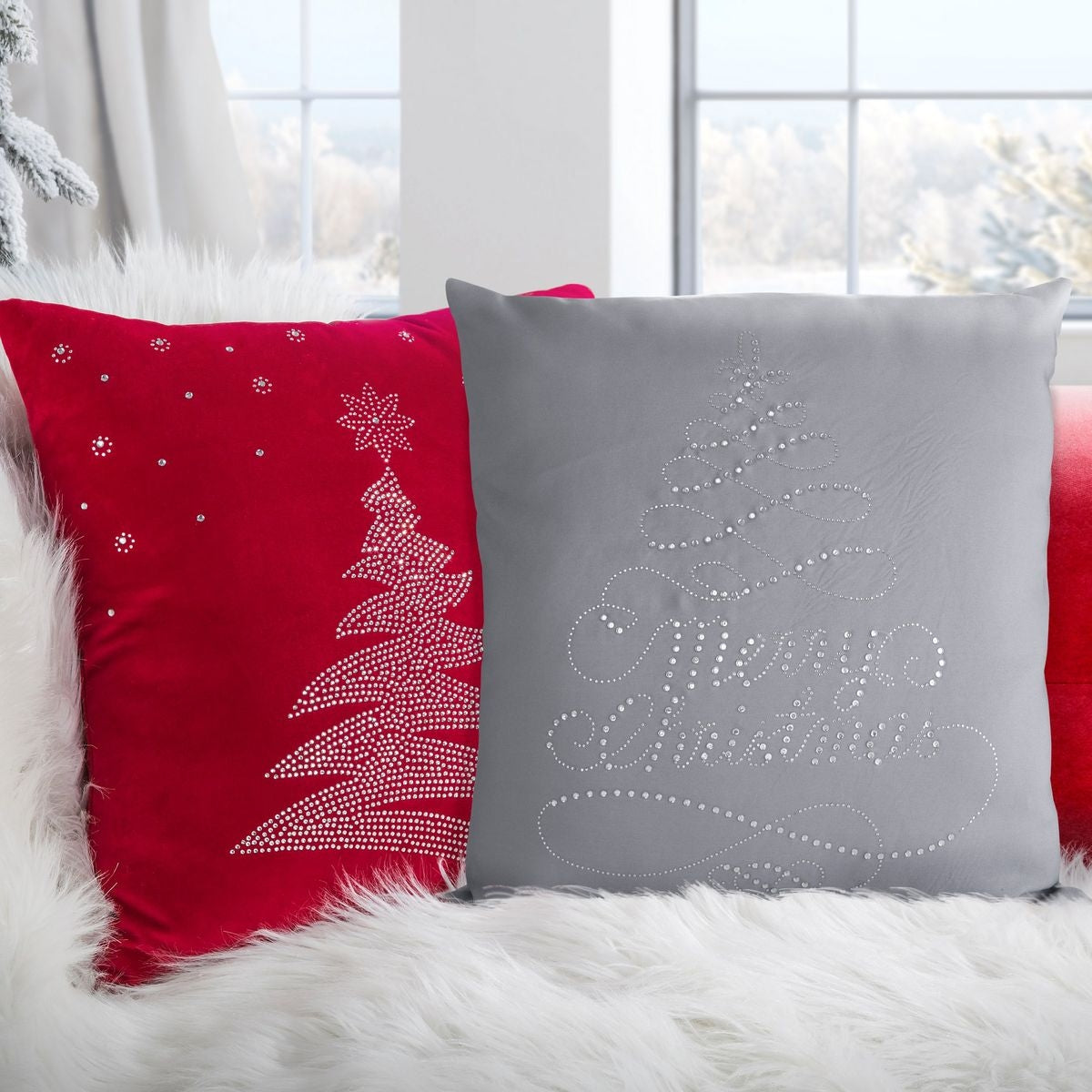 Lot de 2 coussins décoratifs pour Noël, Filaret, Gris, 45 x 45 cm