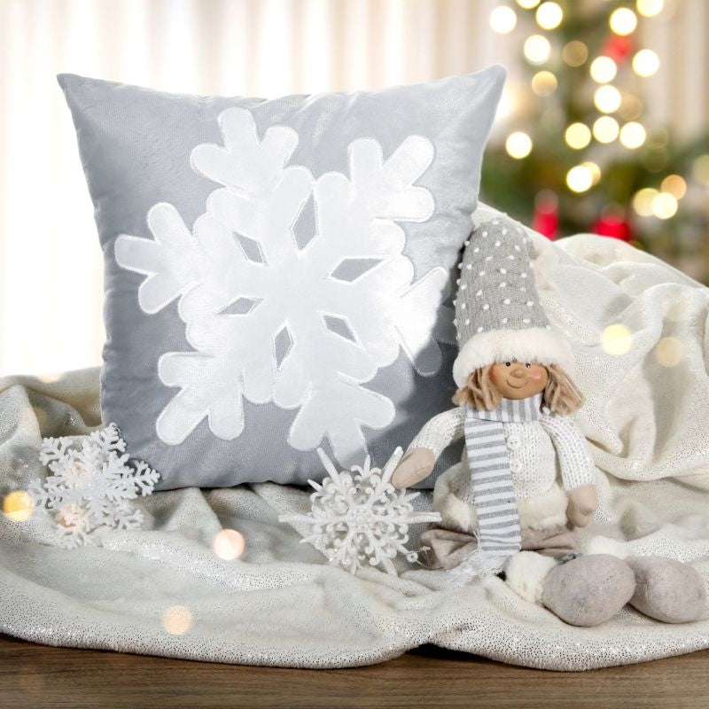 Lot de 2 coussins décoratifs pour Noël, Queen, Velours Gris, 40 x 40 cm