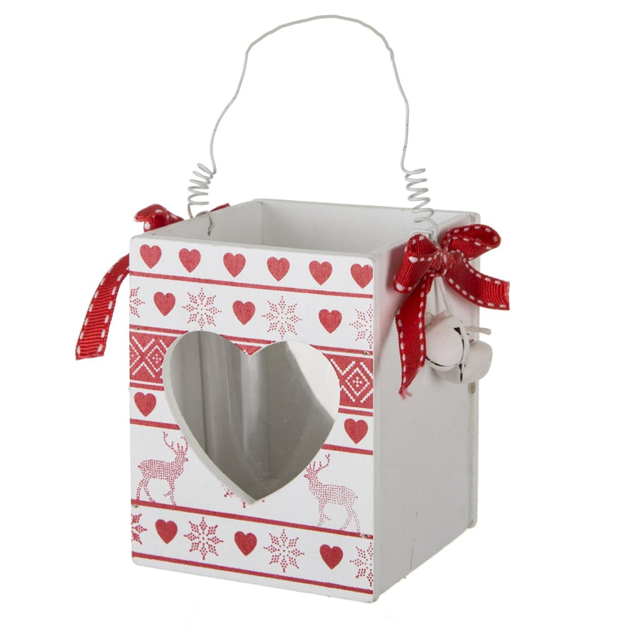 Lampadaire décorative en bois, Lumineuse, Blanc/Rouge, L7x7xH9 cm