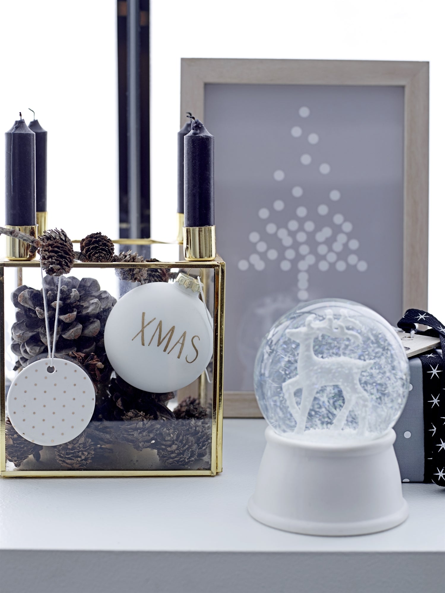 Globe de Noël décorative, en verre et céramique, Snow Deer, Blanc, Ø10xH13,5 cm