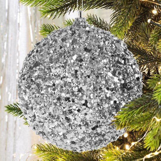 Globe pour sapin de Noël, en plastique Bomb, Argent, Ø10 cm