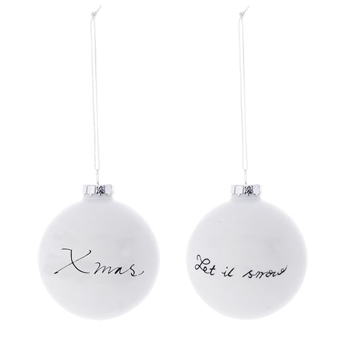 Lot de 2 globes pour sapin de Noël... Let it snow, Blanc/Noir, Verre, Ø6 cm