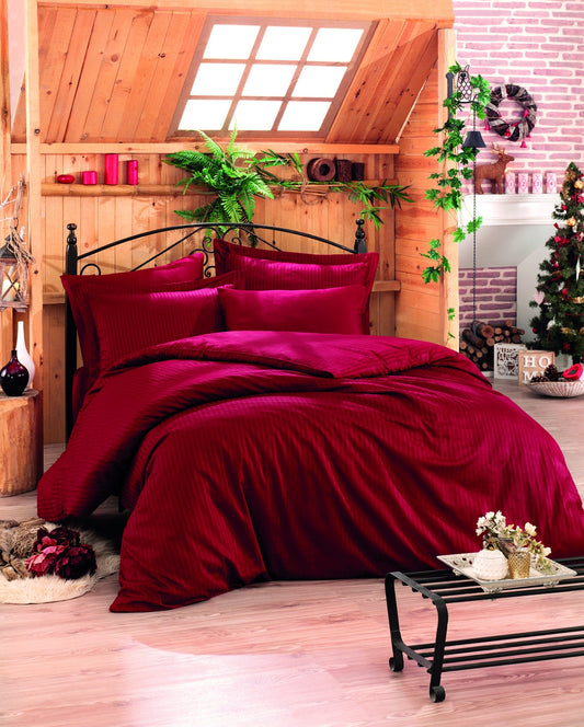 Parure de lit en coton Satin Premium Stripe V2 Rouge, 200 x 220 cm