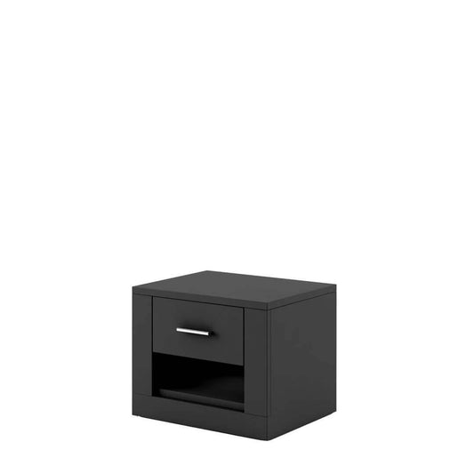 Table de chevet en bois clair avec 1 tiroir Idea 07, Noir mat, L50xl42xH40 cm