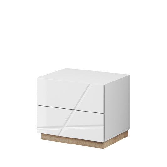 Table de chevet en bois clair avec 2 tiroirs Futura 14, Blanc mat / Chêne Riviera, L49xl41xH42 cm