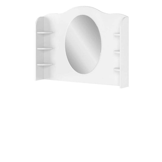 Miroir décoratif avec étagères en bois clair, pour enfants et jeunes, Luna 06, Blanc/Rose, L94xW14xH81 cm