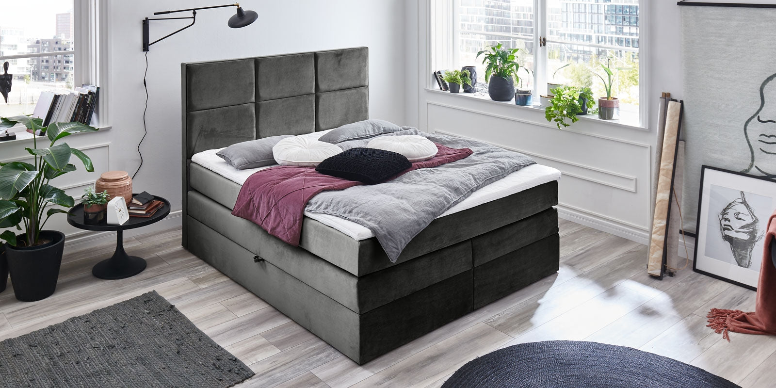 Lit pliant avec coffre de rangement, recouvert de tissu, York Boxspring, Velours Anthracite