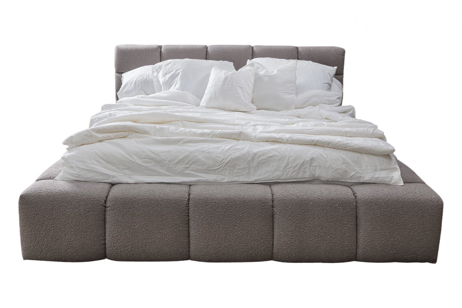 Lit rembourré avec tissu bouclé, Cadre de lit pliant avec espace de rangement, Baloo Grej