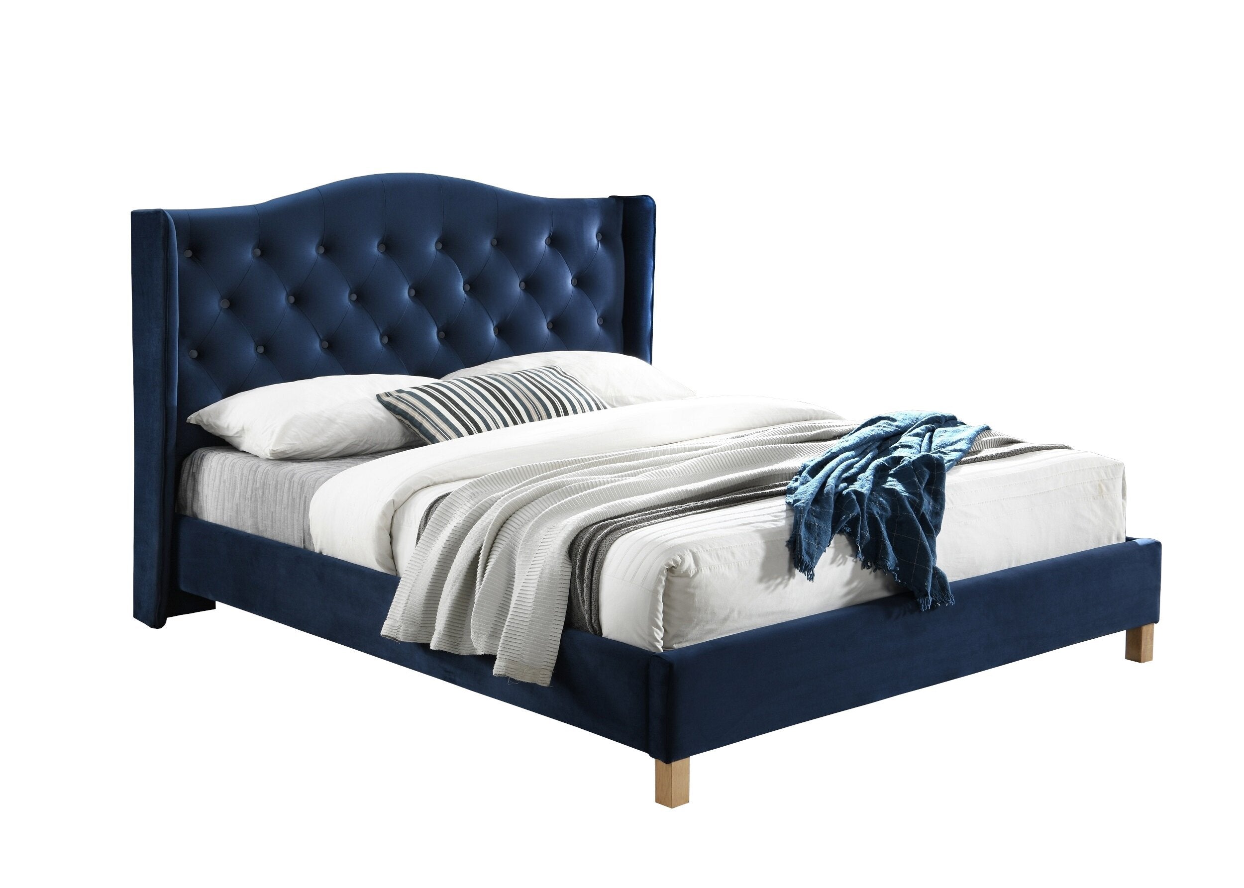 Lit rembourré avec tissu, Oana Velvet, Navy