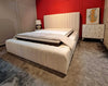 Lit rembourré en tissu, Cadre de lit pliant avec espace de rangement, Lugano, Beige