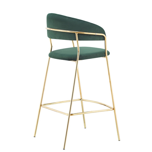 Lot de 2 chaises de bar tapissées de tissu et pieds en métal, Robert, Velours Vert/Or, L52xl51xH105 cm