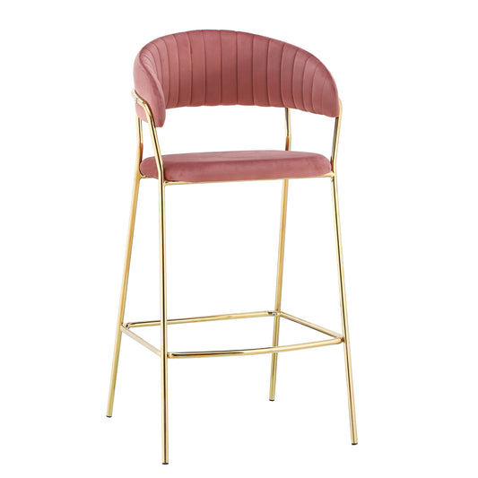 Lot de 2 chaises de bar rembourrées avec pieds en tissu et métal, Selene Velvet, Rose / Or, L52xW51xH105 cm