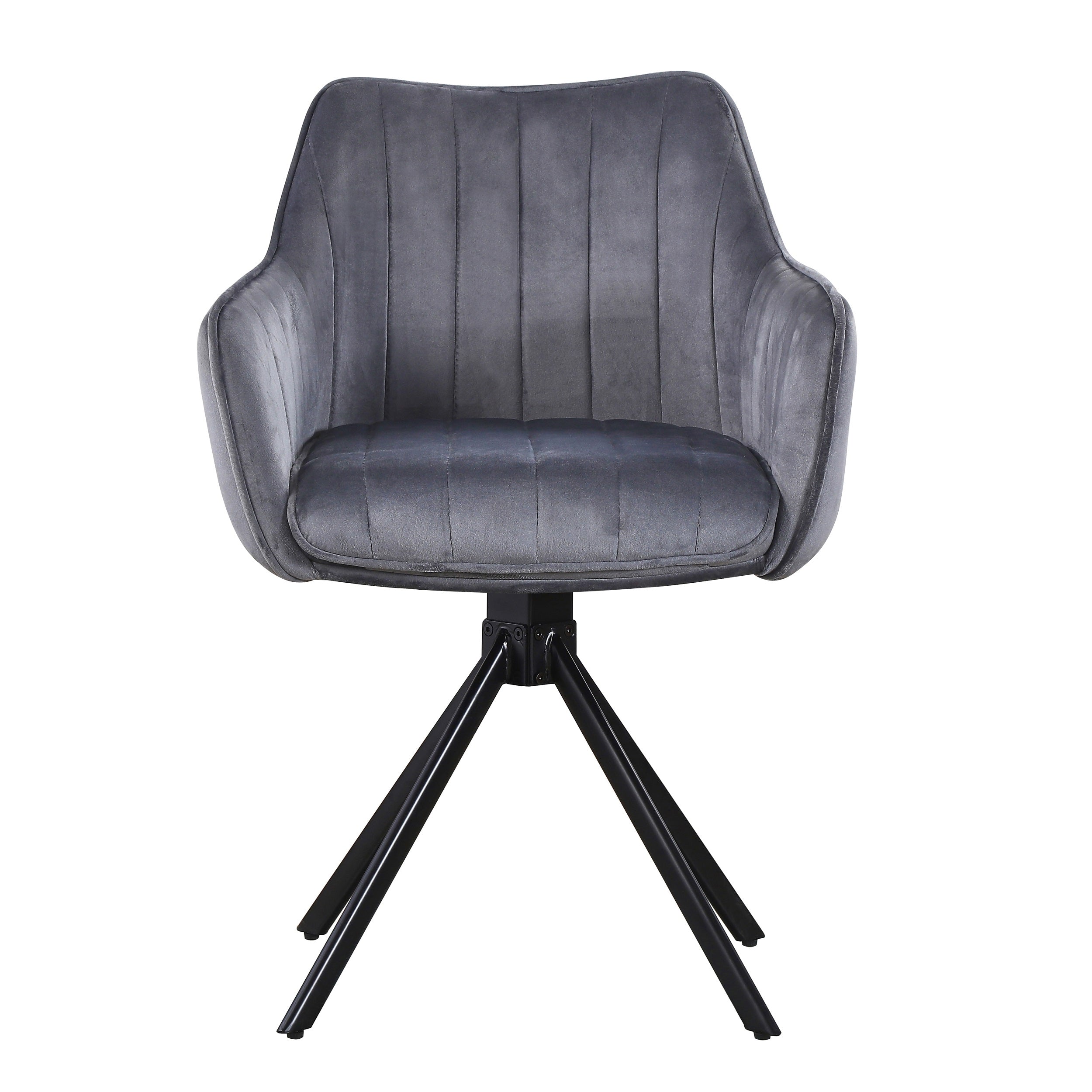 Lot de 2 chaises pivotantes recouvertes de tissu et pieds en métal, Alex, Velours Gris/Noir, L45xL59xH86 cm