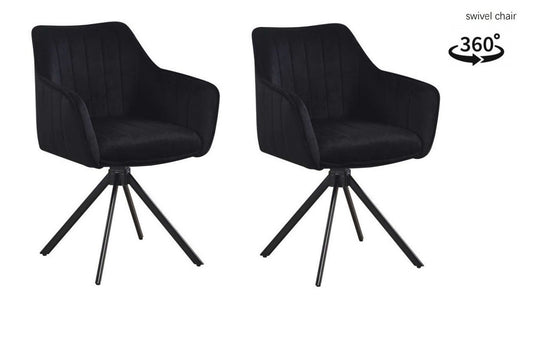 Lot de 2 chaises pivotantes recouvertes de tissu et pieds en métal, Amza, Velours Noir, L45xL59xH86 cm