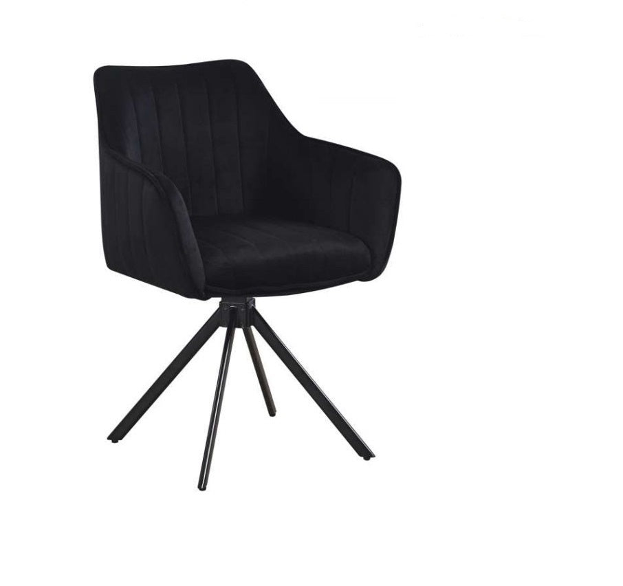 Lot de 2 chaises pivotantes recouvertes de tissu et pieds en métal, Amza, Velours Noir, L45xL59xH86 cm