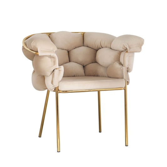 Lot de 2 chaises rembourrées avec pieds en tissu et métal, Ayann, Velours Beige / Or, L77xl59xH78 cm