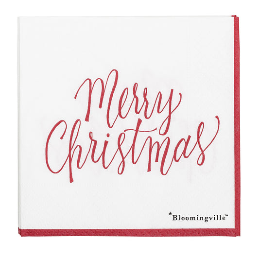 Serviettes en papier Joyeux Noël, Blanc / Rouge, 25 x 25 cm, 20 pièces