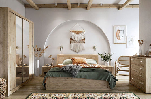 Ensemble de meubles de chambre à coucher Palk, avec lit 200 x 160 cm, idée 5 pièces, Chêne San Remo
