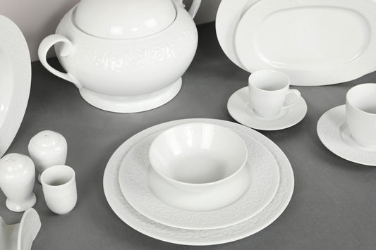 Service de table en porcelaine, Dion Dinner, Blanc, 83 pièces