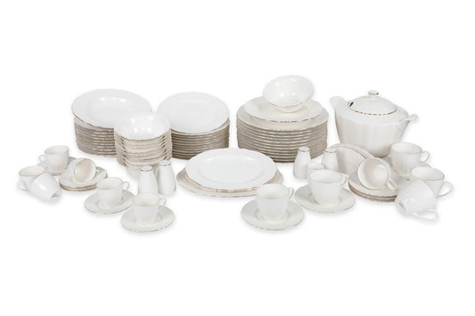 Service de table en porcelaine, Ryanne Dinner, Blanc / Or, 83 pièces