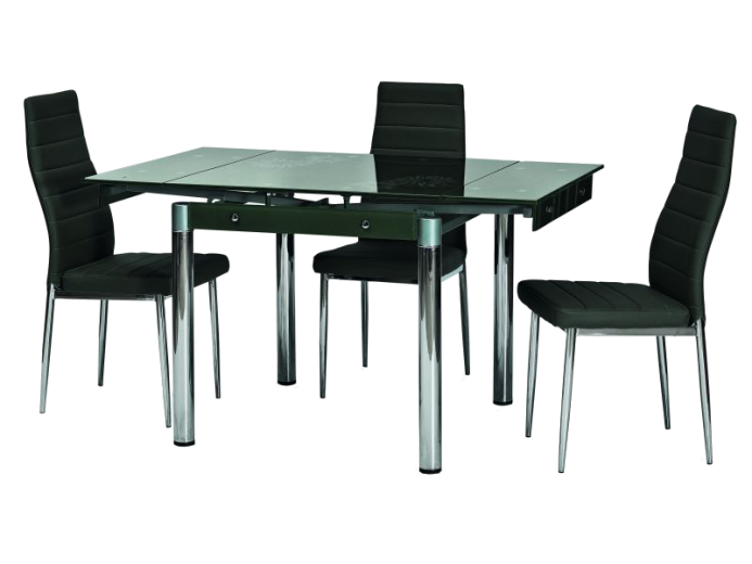 Table extensible en verre noir GD-082, Noir / Chrome, L80-131xl80xH75 cm