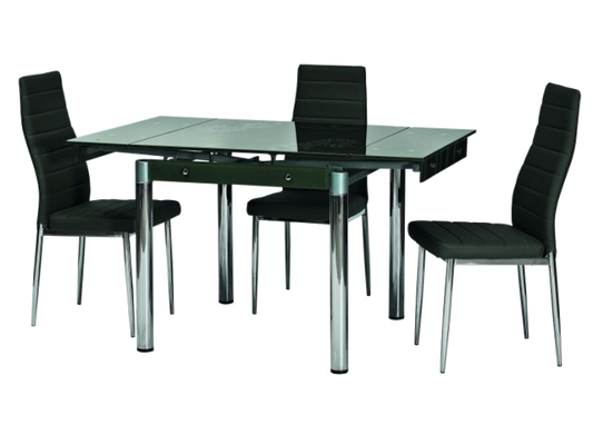 Table extensible en verre noir GD-082, Noir / Chrome, L80-131xl80xH75 cm