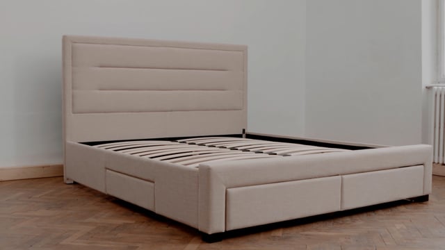 Lit rembourré avec tissu, avec 4 tiroirs, Chester, Beige Foncé