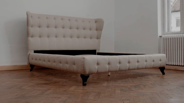 Abella Lit capitonné en tissu beige