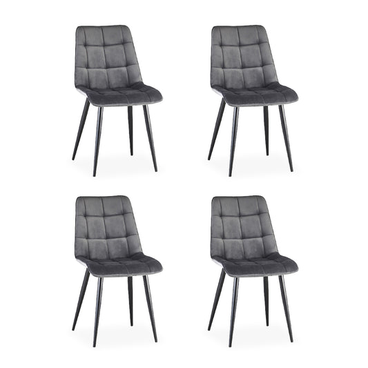 Lot de 4 chaises de salle à manger en velours, Chaise rembourrée avec pieds en tissu et métal Velours Coral Gris / Noir, l51xP44xH89 cm