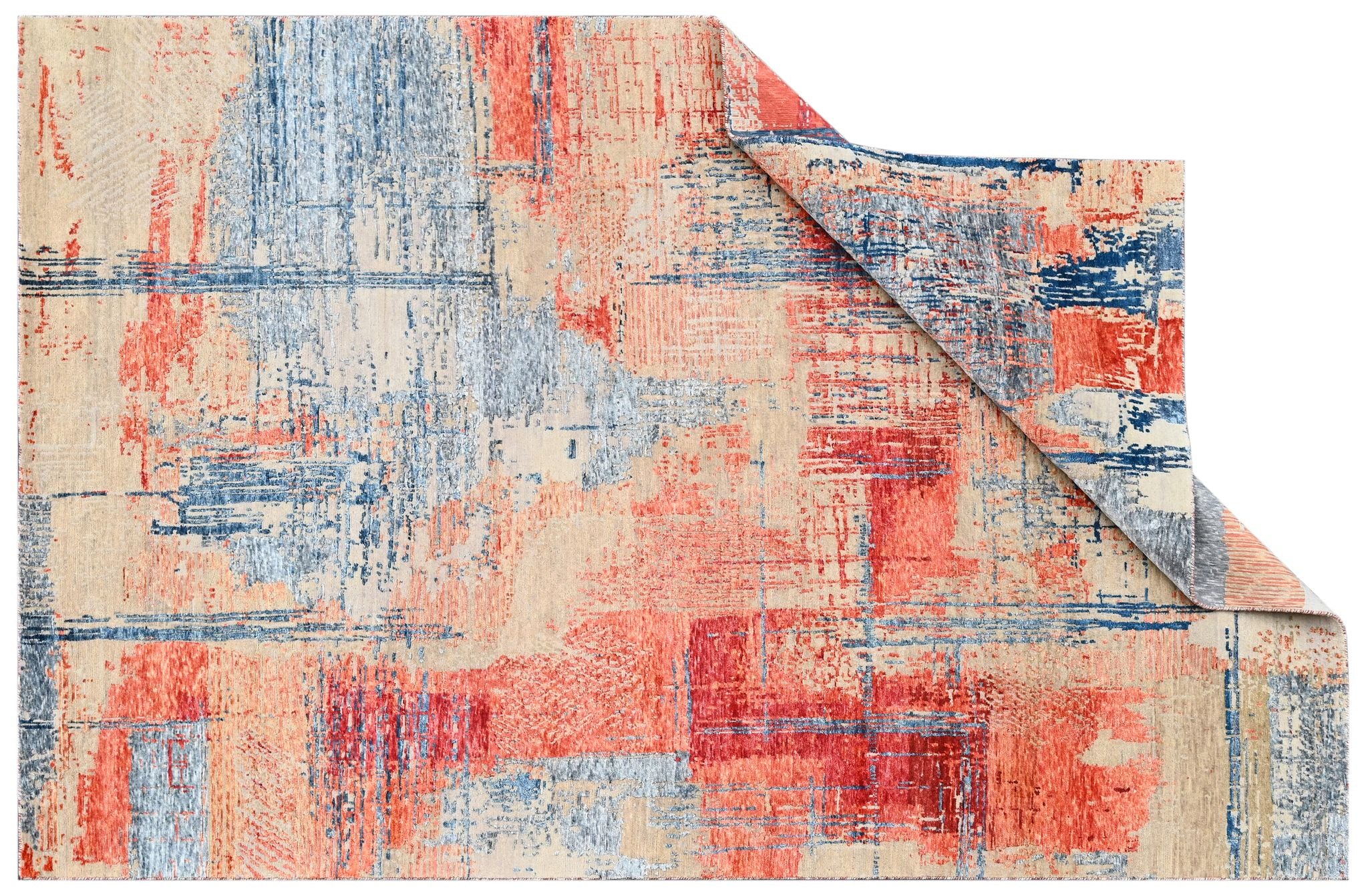 Covor innodat manual din lana, bumbac si matase de bambus, tesatura indo tibetana, Radiance RD-191 WBS Bej / Rosu / Multicolor