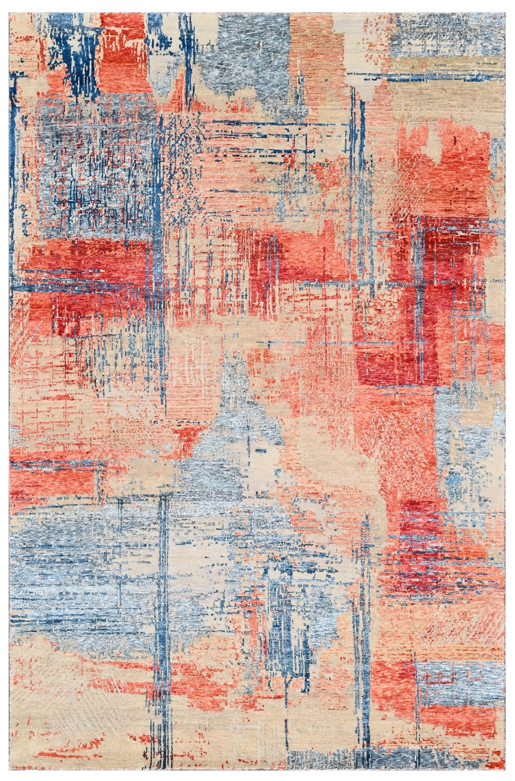 Covor innodat manual din lana, bumbac si matase de bambus, tesatura indo tibetana, Radiance RD-191 WBS Bej / Rosu / Multicolor (2)