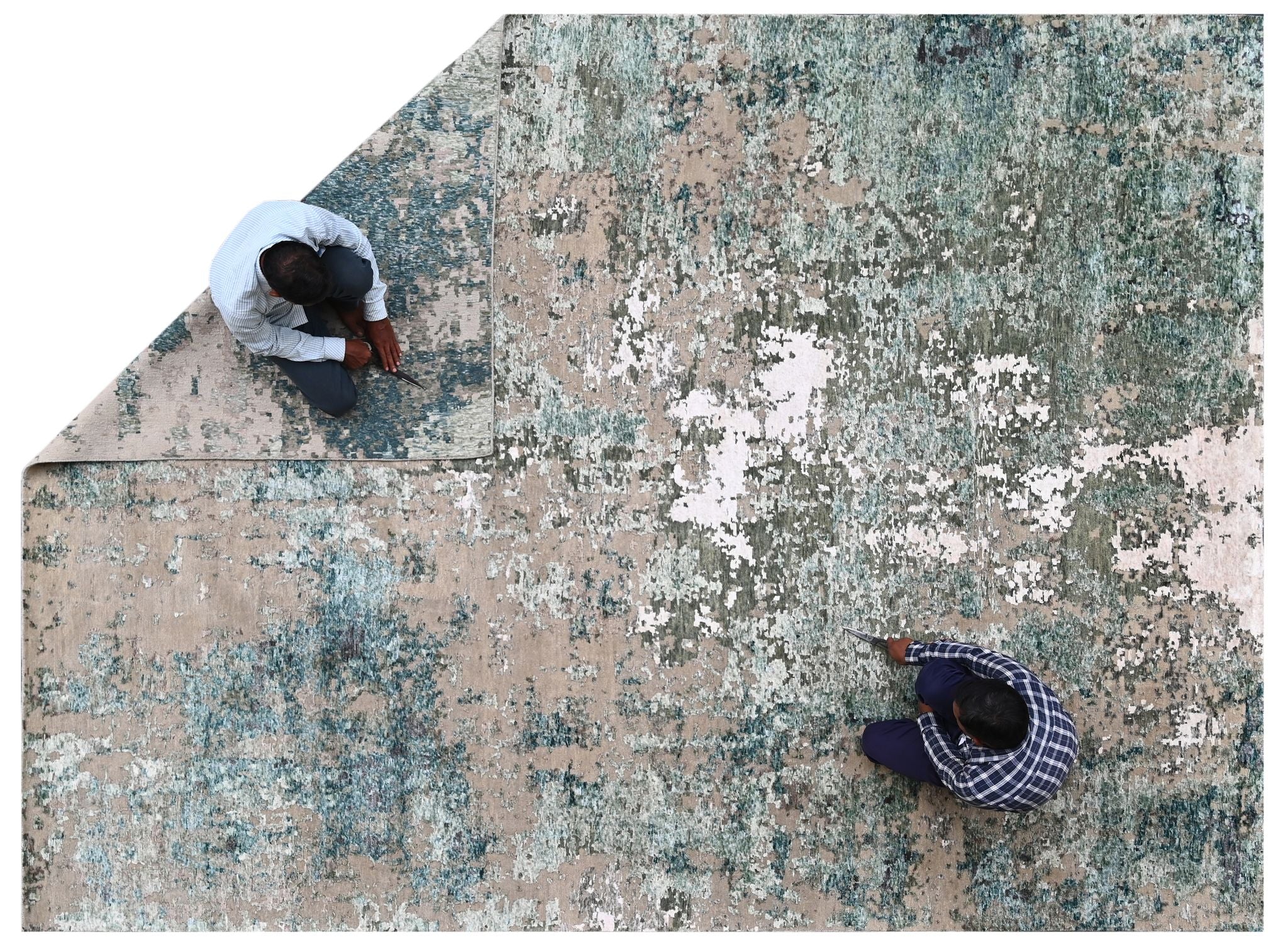 Covor innodat manual din lana, bumbac si matase de bambus, tesatura indo tibetana, Radiance RD-56 Verde / Multicolor