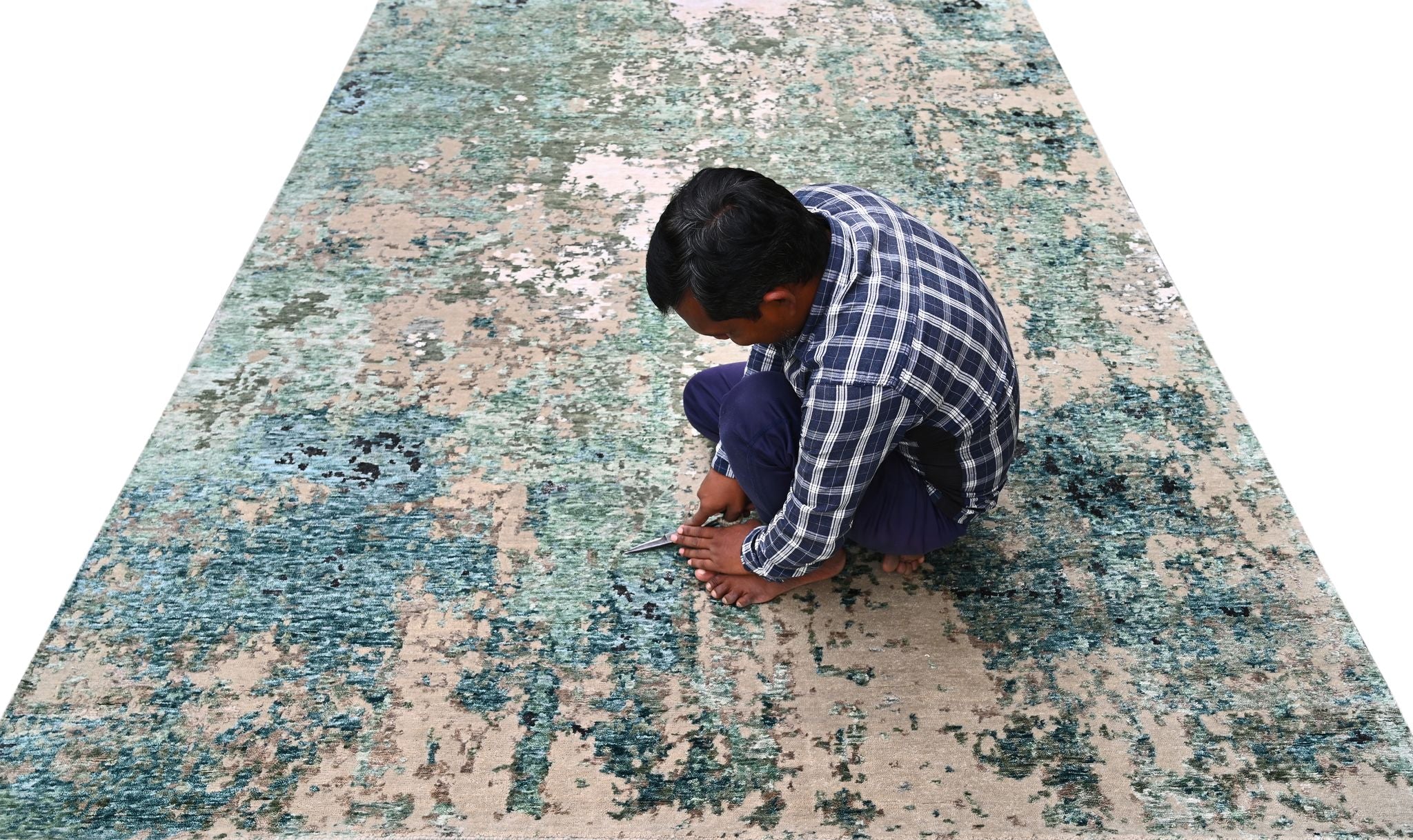 Covor innodat manual din lana, bumbac si matase de bambus, tesatura indo tibetana, Radiance RD-56 Verde / Multicolor (1)