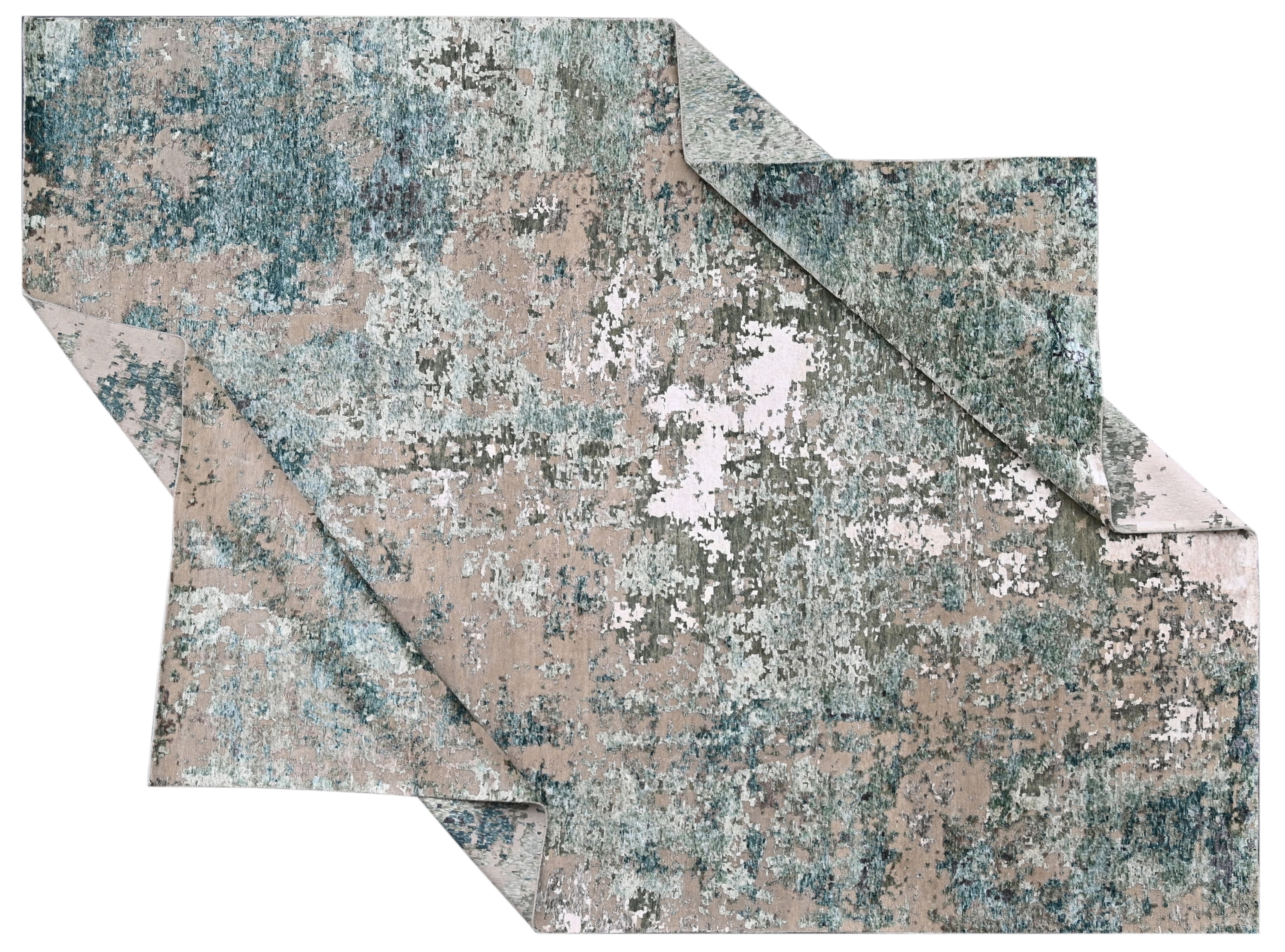 Covor innodat manual din lana, bumbac si matase de bambus, tesatura indo tibetana, Radiance RD-56 Verde / Multicolor (2)