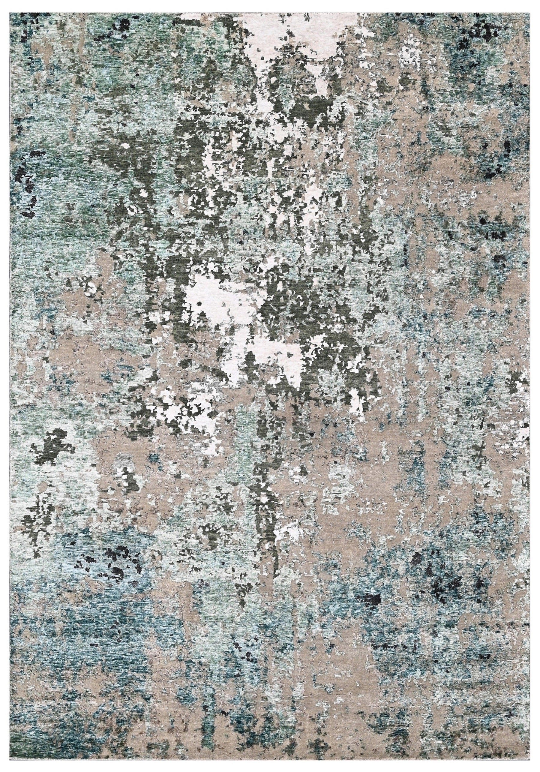 Covor innodat manual din lana, bumbac si matase de bambus, tesatura indo tibetana, Radiance RD-56 Verde / Multicolor (4)