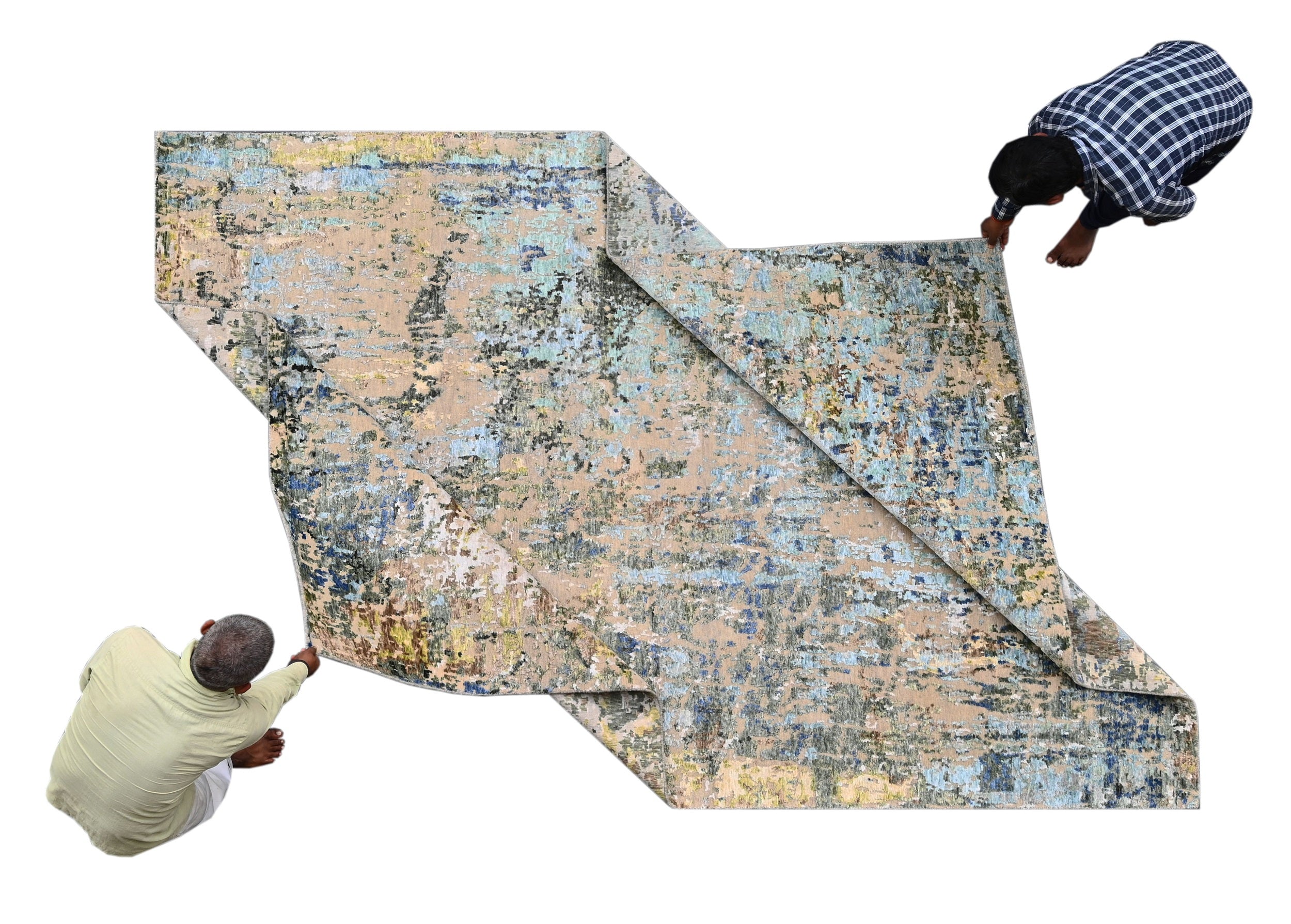 Covor innodat manual din lana, bumbac si matase de bambus, tesatura indo tibetana, Radiance RD-68 Bej / Verde (1)